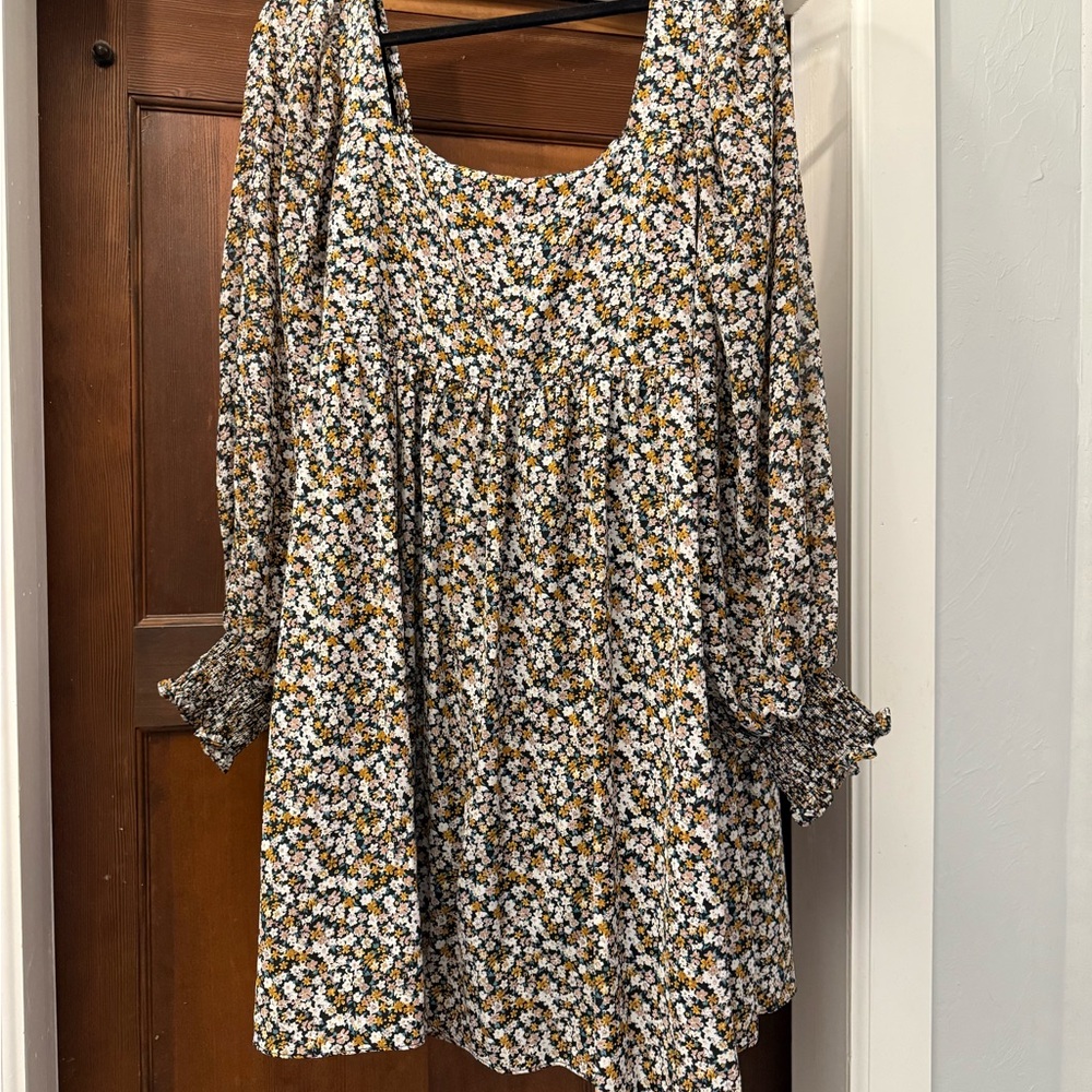 Mittoshop Floral Long Sleeve Dress - Black, White, Brown